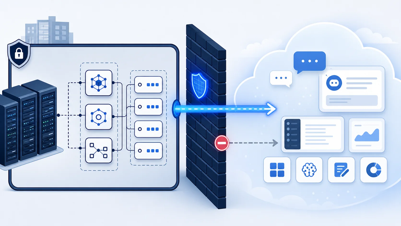 사내망 내부 서버와 OpenAI 제품을 제한된 아웃바운드 연결로 잇는 구조